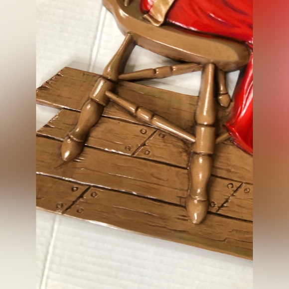 Vtg 70s Girl Spinning Yarn Wall Art - Picture 5 of 15